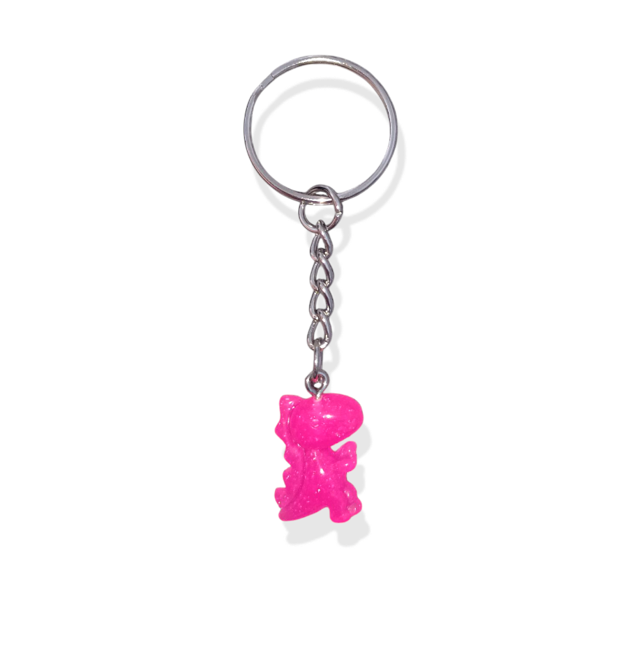 Neon Pink Dinosaur Keyring