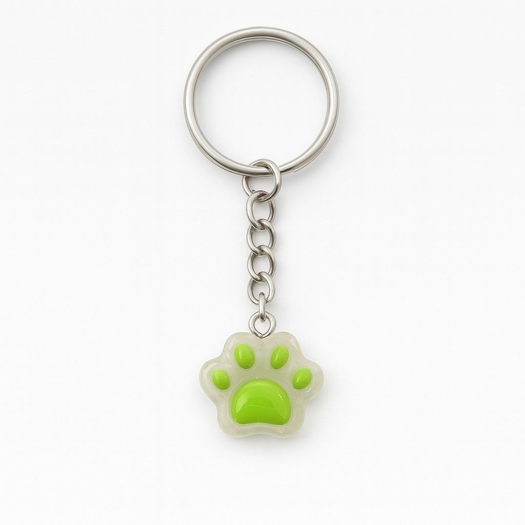 Green Paw Print Keyring