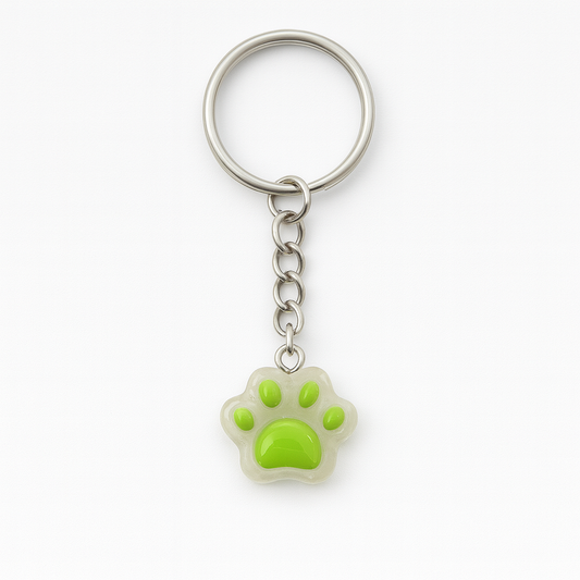 Green Paw Print Keyring